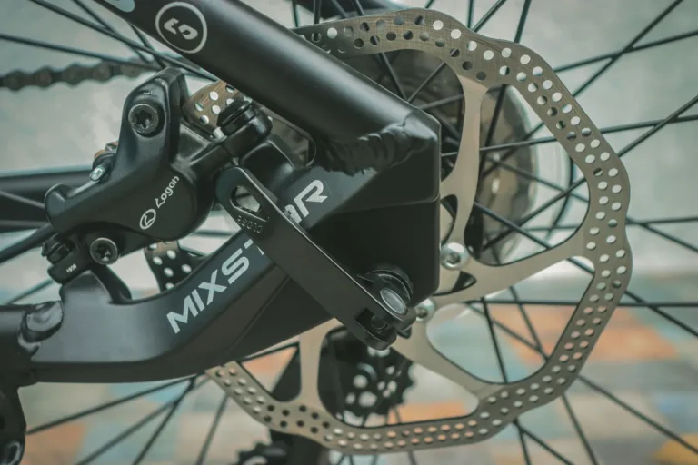 Detailed view of a bicycle disc brake system showcasing the Mixstar brand.